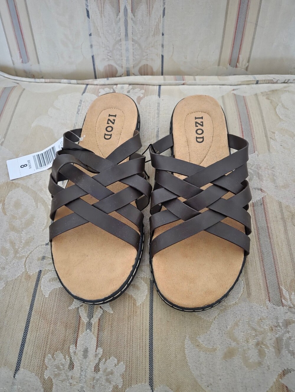 Izod Brown Multi-Strap Slide Sandals Size 8